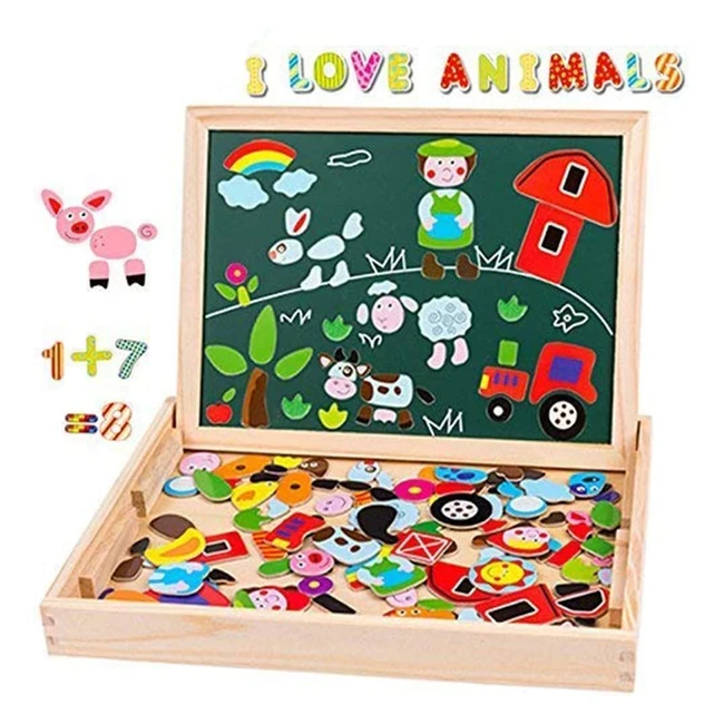 Puzzle magnétique enfant 3 ans+ avec 155 pièces, animaux de la ferme et tableau double face aimanté