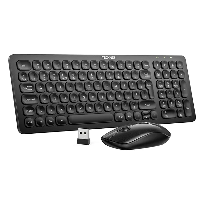 TeckNet Wireless Keyboard and Mouse Set - Ergonomic Design, Silent USB Cordless Mouse, 12 Multimedia and Shortcut Keys for Windows PC