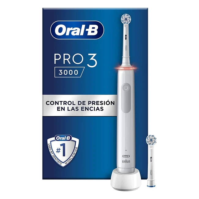 Cepillo de dientes eléctrico OralB Pro 3 con sensor de presión y tecnología Braun - 2 cabezales de recambio incluidos