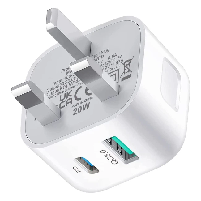 Tegeli USB C Plug Fast Charge 20W - Dual Port USB C PD & QC 3.0 Wall Charger for iPhone & iPad