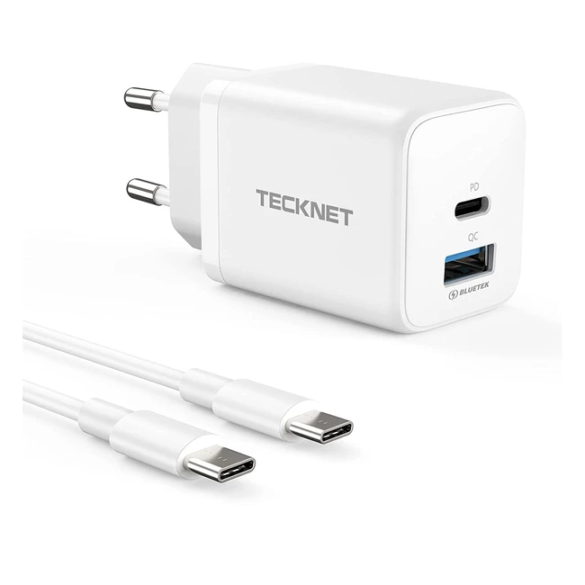 Chargeur USB-C rapide Tecknet 45W GAN Tech avec 2 ports PD 30 et câble de 1,5 mètre - Compatible iPhone, Galaxy, iPad, MacBook Pro