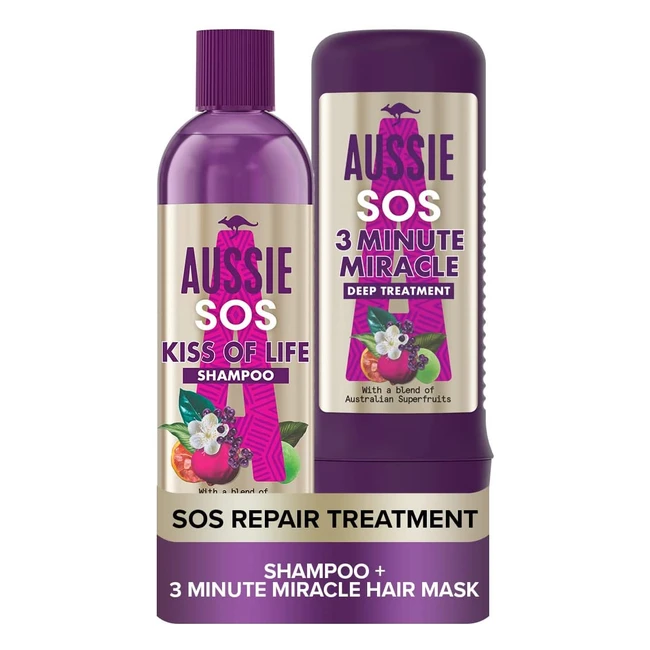 Aussie SOS Shampoo and Deep Treatment Hair Mask Set for Dry Damaged Hair - Hair Repair Hair Care Set with Australian Superfoods