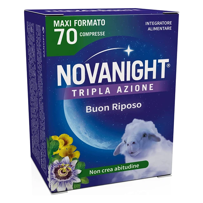Novanight Tripla Azione Sonno Rigenerante con Melatonina e Estratti Vegetali, 70 Compresse senza Glutine