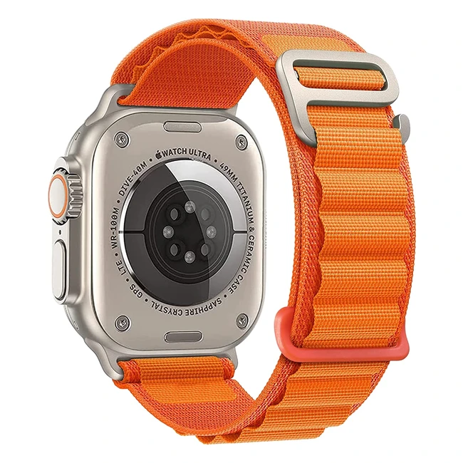 Bracelet Nylon Piownn pour Apple Watch Ultra 49mm 45mm 44mm 42mm - Homme Femme Titanium Ghook Sport Bracelet iWatch Ultra87654321SE Orange