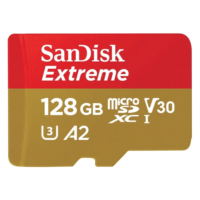 Carte microSDXC SanDisk Extreme 128Go pour caméras embarquées et drones - Adaptateur SD inclus - Performances A2 jusqu'à 190Mo/s - Classe 10 U3 V30