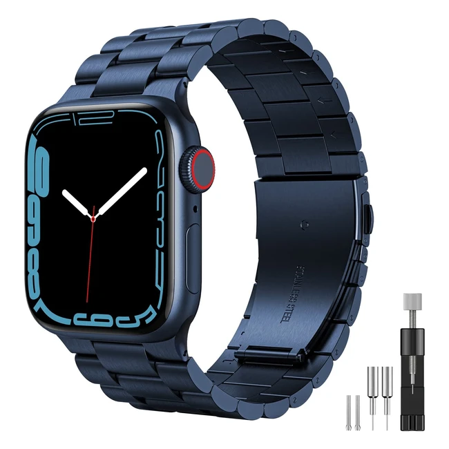 Bracelet de montre Owlhold pour Apple Watch 42mm-44mm-45mm-49mm en acier inoxydable de qualité supérieure pour homme et femme - bleu
