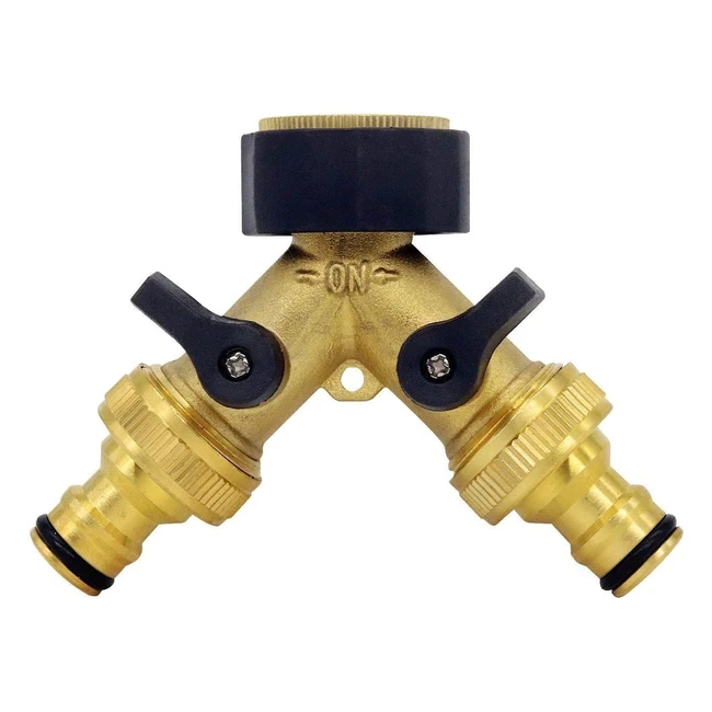 Heavy-Duty 2-Way Brass Garden Hose Splitter with Individual On/Off Valves - Durable and Reliable
