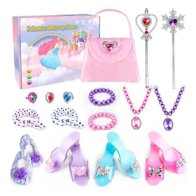 Princess Role Play Complete Accessory Set - 3 Pairs of Heel Shoes Magic Wands 