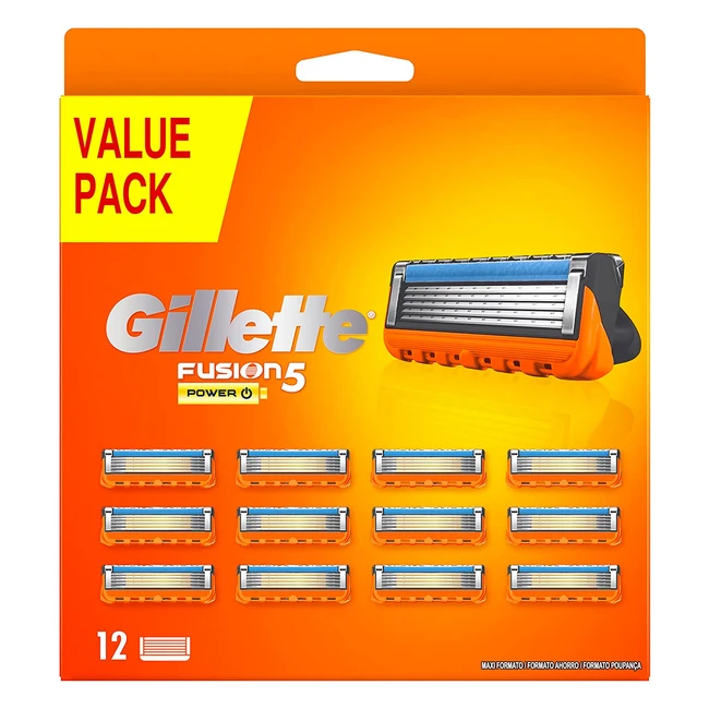 Gillette Fusion 5 Power - Lamette da barba 12 ricambi - Delicatezza insuperabile - Rasatura scorrevole