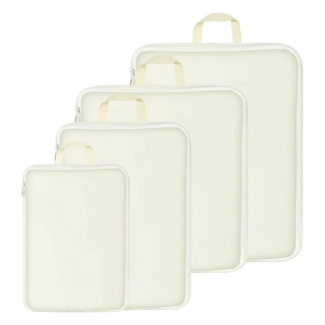 Ensemble de 4 sacs de compression pour voyage, étanches et de différentes tailles, avec fermeture éclair, beige