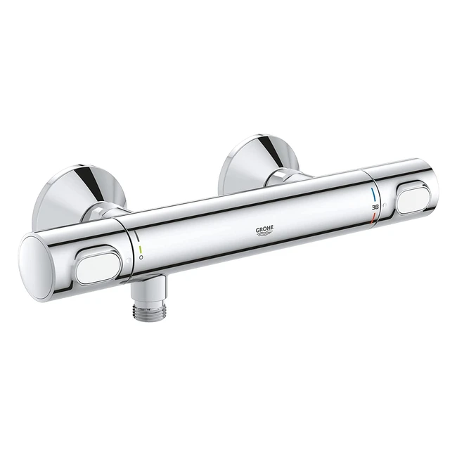 Grohe Precision Flow Wall Mounted Thermostatic Shower Mixer - Safety Button at 38C - Energy Saving Chrome 34840000
