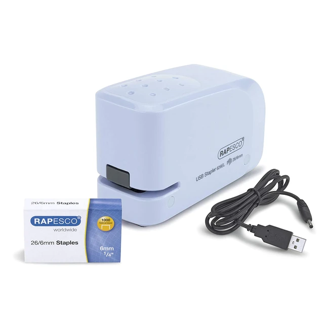 Agrafeuse automatique Rapesco 1452 - recharge USB/piles - bleu pastel - jusqu'à 15 feuilles