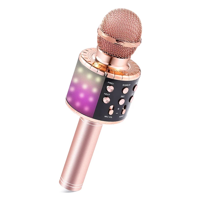Microfono Karaoke Bluetooth per Bambini - Leggero e Portatile - Effetto Eco - Registrazione Canzoni - Modifica Voce - Luce LED Dinamico