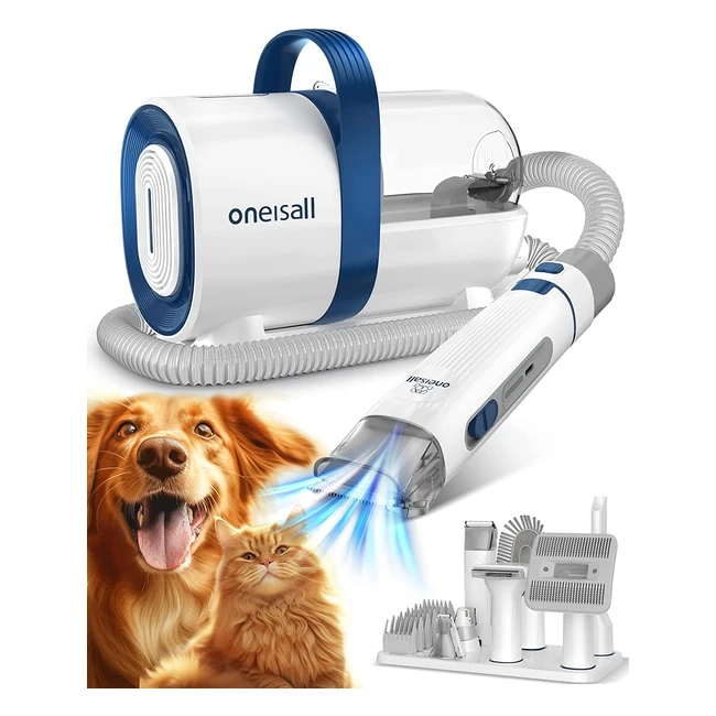 Oneisall Dog Grooming Vacuum Kit - Professional Pet Grooming Clippers with 7 Tools for Shedding Thick & Thin Dogs/Cats - 1.5L Capacity