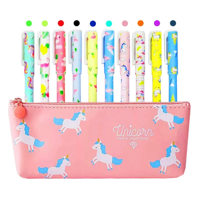 Estuche de lápices de unicornio con 10 bolígrafos coloridos de gel, regalo para niñas, Maomaoyu