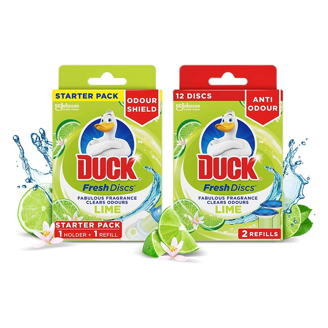 Duck Fresh Discs Toilet Cleaner Kit - Lime Scented 18 Discs 3 Refills No Germ
