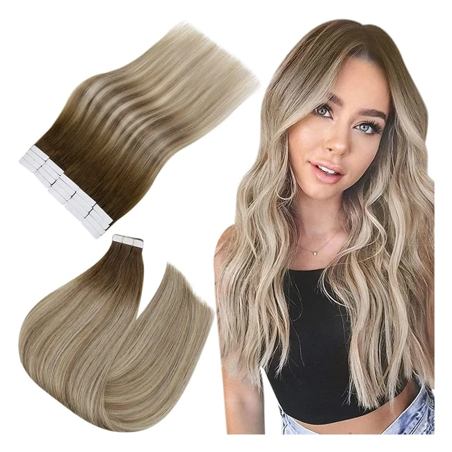 Easyouth Tape In Hair Extensions - Brown to Blonde Balayage - Real Human Hair - 16 inch 20pcs 40g - Seamless Skin Weft