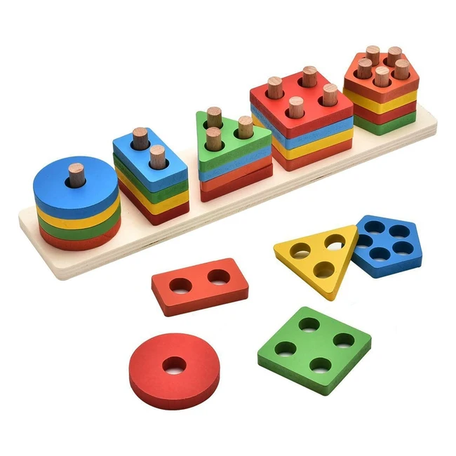 Jeu de tri couleurs et formes en bois Kancai - Pour enfants - Blocs géométriques éducatifs