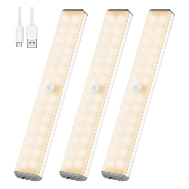 USB Rechargeable Motion Sensor LED Night Light for Wardrobes and Cabinets - 4 Modes, 280 Lumens