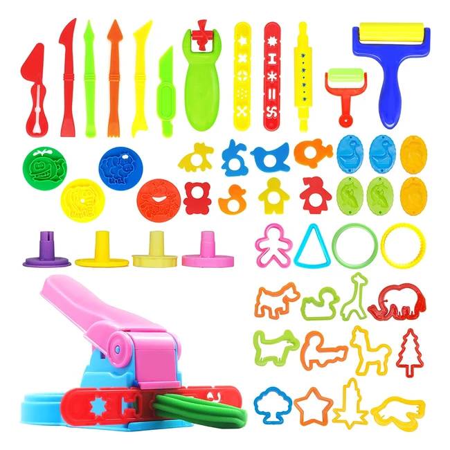 Hanmulee Dough Tools Kit for Kids - 51 Pcs Playdough Tools and Cutters Set Educ