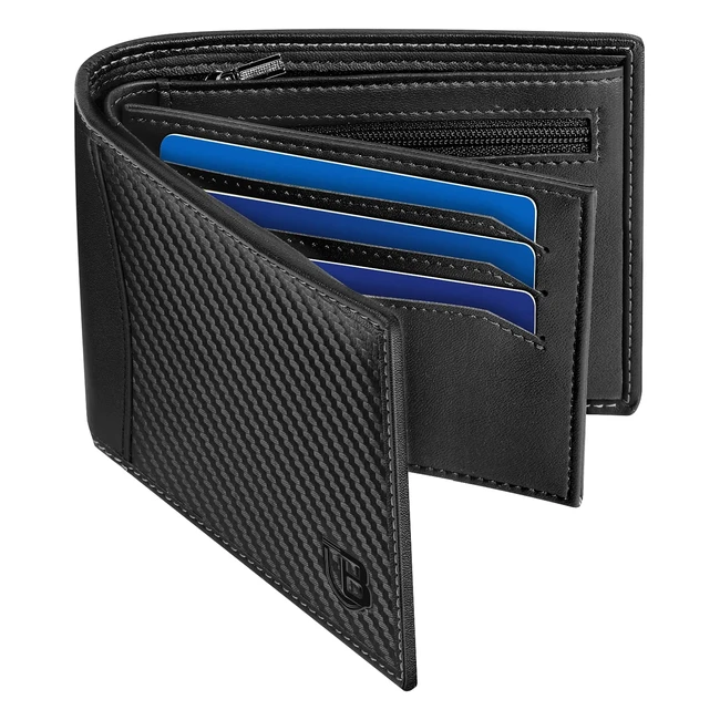 BIAL RFID Blocking Men's Leather Wallet - 9 Card Slots, ID Window, Zip Coin Pocket, 2 Banknote Compartments