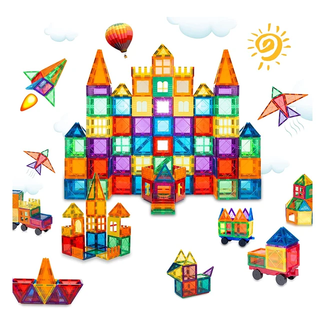 MagHub 65-Piece Magnetic Building Blocks Set - Clear 3D Shapes for Kids - STEM E