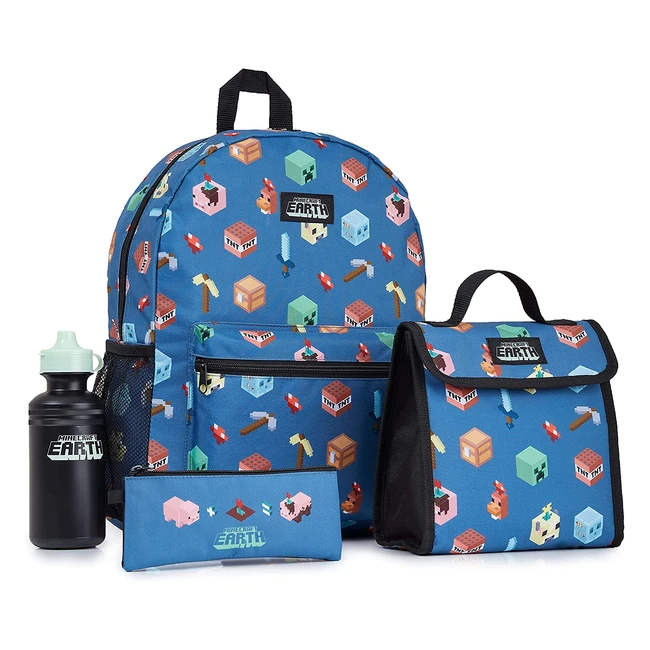 Minecraft School Backpack Set - Blue, One Size - Perfect for Boys - Includes Pencil Case & Lunch Bag