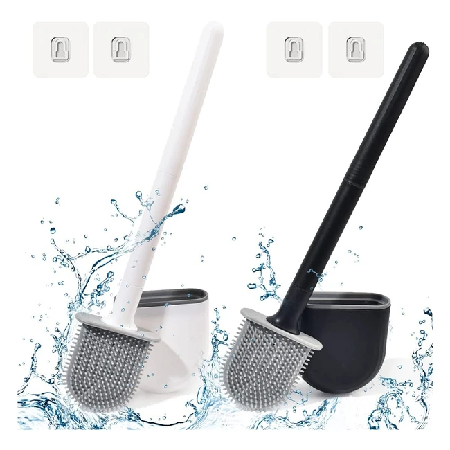 Escobillas de baño de silicona con soporte y cepillo de cabeza plana para limpieza profunda - Negro