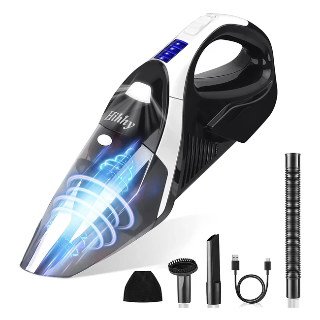 Aspirateur à main sans fil Hihhy 9000Pa avec lumière LED et filtres non-tissés - Idéal pour la maison, la voiture et la cuisine