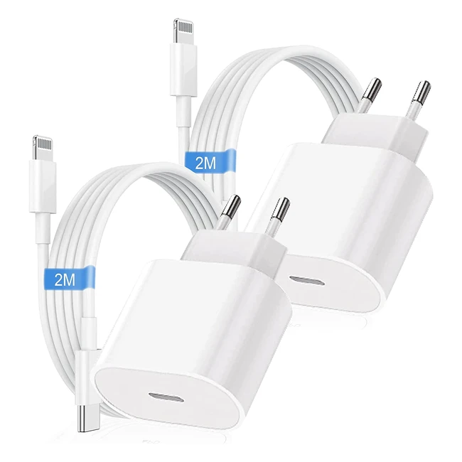 Cargador rápido USB-C 20W para Apple iPhone con cable de carga de 6.6 pies - Compatible con todas las versiones del sistema iOS