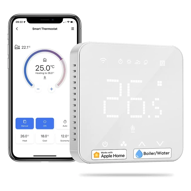 Termostato Inteligente WiFi Meross para Calderas de Gas/Agua - Compatible con Apple HomeKit, Alexa y Google Assistant - Pantalla Táctil LED