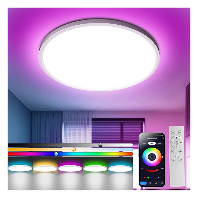 Plafonnier LED Dimmable 36W OTREN avec RGB Rtroclairage et Tlcommande - 