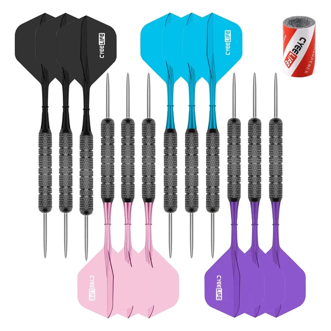 Cyeelife Steel Tip Darts - Set of 20g with 4 Colorful Plastic Shafts and Extra Accessories for 4 Players