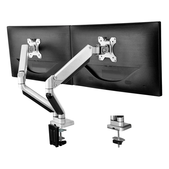 ERGear Dual Monitor Arm Desk Mount for LCD/LED - Gas Spring Double Monitor Arm with VESA 100x75mm - 8kg - Silver