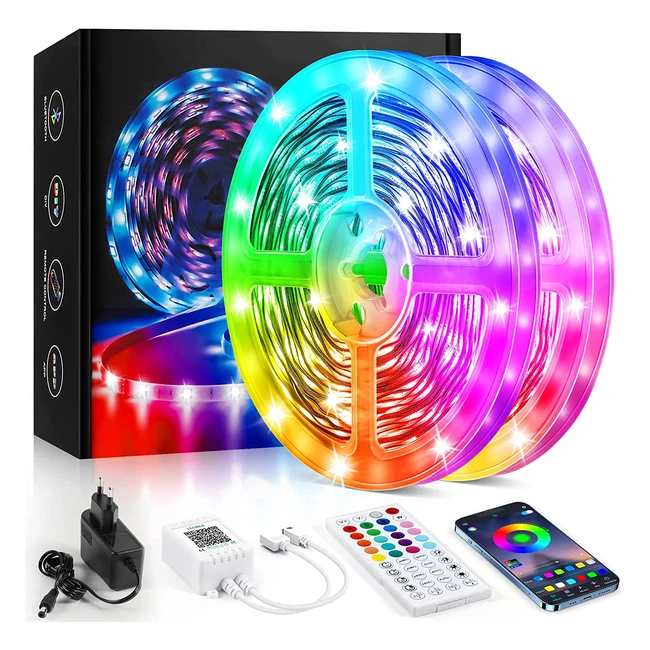 Ruban LED 30m Bluetooth RGB lumineux multicolore avec télécommande pour chambre, bar, cuisine, mariage, fête - Lxyoug