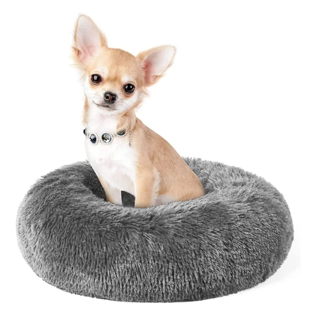 Plush Donut Pet Bed - Calming, Washable, and Comfortable for Small Dogs and Cats - Light Gray