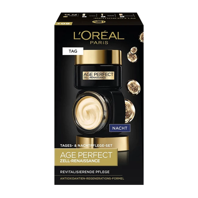 L'Oreal Paris Age Perfect Cell Renaissance Set, Anti-Aging Day & Night Creams w/ Black Truffle & Black Tea - 50ml