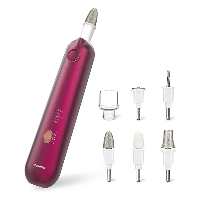 Polamd Cordless Manicure and Pedicure Set - Rechargeable Electric Nail Files with LED Light and 5 Speeds