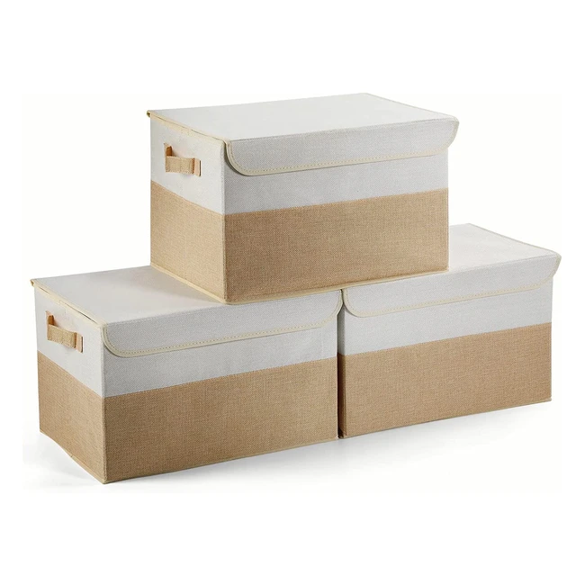 Boîtes de rangement pliables Emanis lot de 3 beige/blanc pour vêtements, jouets, magazines, chambre à coucher et bureau