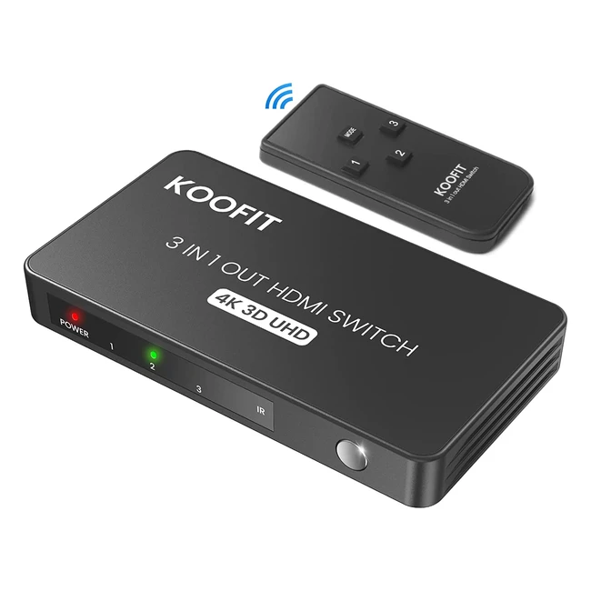 Switch HDMI Koofit 4K60Hz con 3 Entradas y 1 Salida - Soporta 3D, 4K y UHD para PS5, PS4, Xbox, Bluray, Roku, DVD, DVR, PC, TV y Proyector