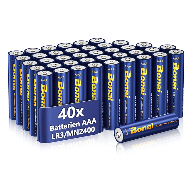 Bonai AAA Batterie Alcaline Longlife - Pack da 40 15V LR3 10 Anni di Durata 