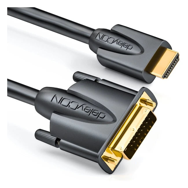 Cavo HDMI a DVI deleycon 0.5m 1080p Full HD con connettori dorati per TV, Beamer e PC - Nero