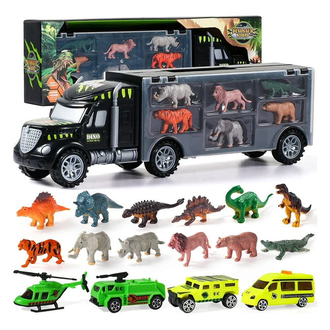 Camion transporteur de dinosaures et animaux jouetvoiture pour enfant garçon/fille 3-6 ans avec mini figurines - cadeau d'anniversaire