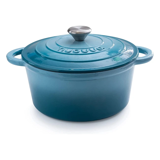 Nuovva Cast Iron Nonstick Enamelled Casserole Pot - Blue 47L 24cm - Low Maintenance & Versatile Cookware