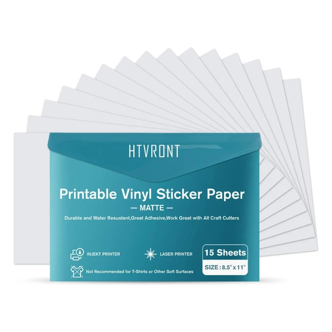HTVRONT Printable Vinyl - 15 Matte Sticker Paper for Inkjet and Laser Printers -