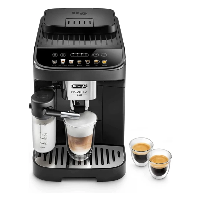 DeLonghi Magnifica Evo ECAM 29281B Kaffeevollautomat mit Milchsystem, 7 Direktwahltasten für Cappuccino, Espresso und andere Kaffeespezialitäten, intuitive Bedienoberfläche, 2-Tassen-Funktion, Schwarz