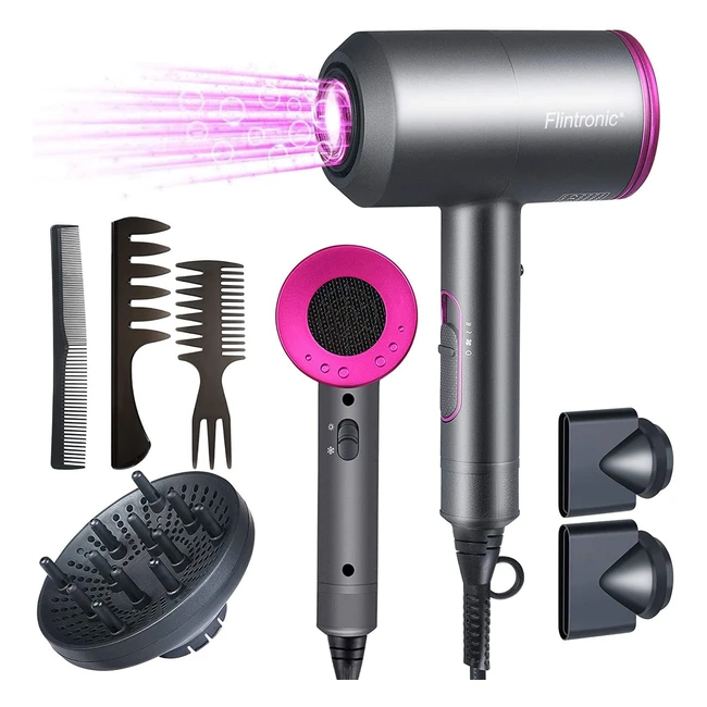 Flintronic Hair Dryer 2000W | Fast Dry, Lightweight, Ionic | 2 Speed, 3 Heat Settings | Diffuser & Concentrator Included