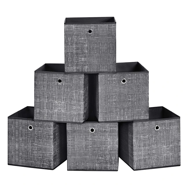 Set 6 Scatole Portaoggetti in Tessuto Non Tessuto con Manico 30x30x30 cm - Organizzazione per Scaffale Pieghevole - Nero Melange