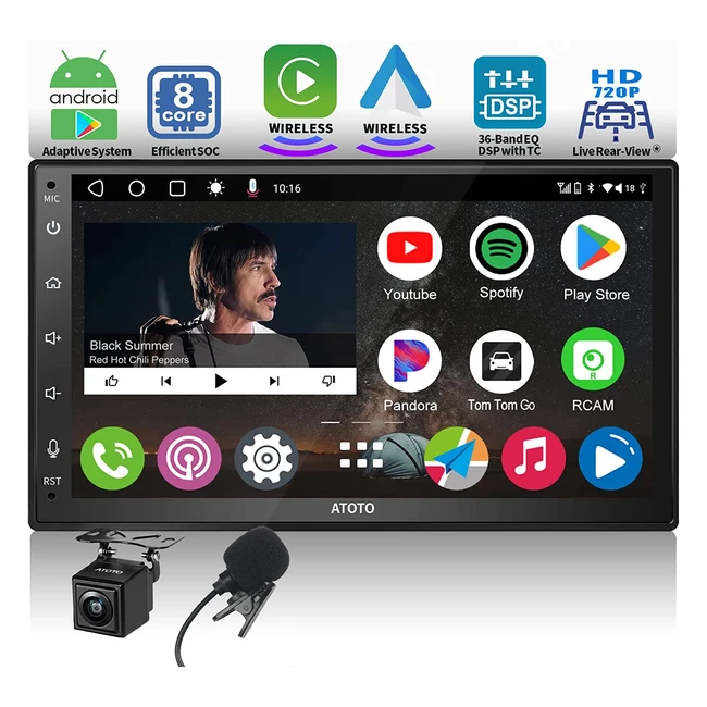 Atoto A6PF - Android 2 Din con Carplay Inalámbrico y Android Auto Inalámbrico, Bluetooth Dual, Wifi 2.4GHz y 5GHz, Cámara de Respaldo HD, Micrófono - Ref. A6G2B7PFS01