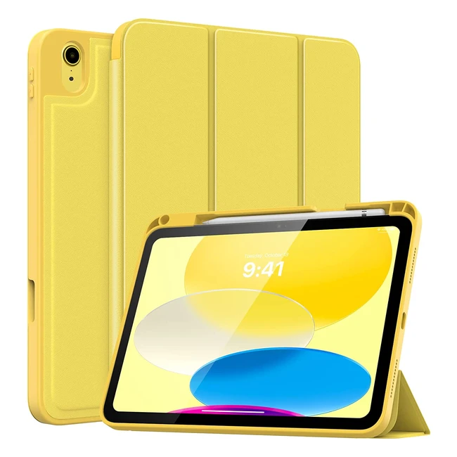 Funda Moko para nuevo iPad 10 Generación 2022 - Protectora de PC con soporte para Apple Pencil y función de autoestela - Amarillo